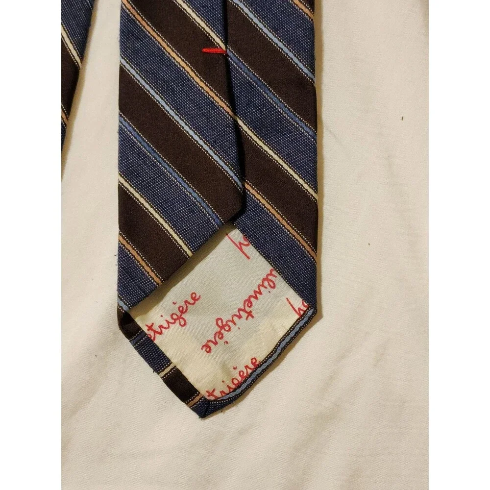 #7710 Hauline Trigere Blue and Brown Mens Striped Necktie, Tie